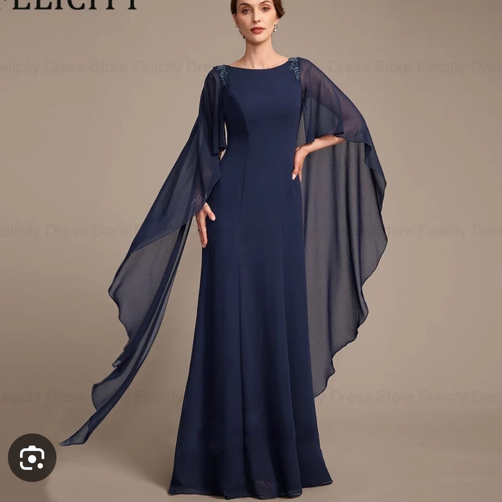 SLNY Navy Long Sleeve Gown